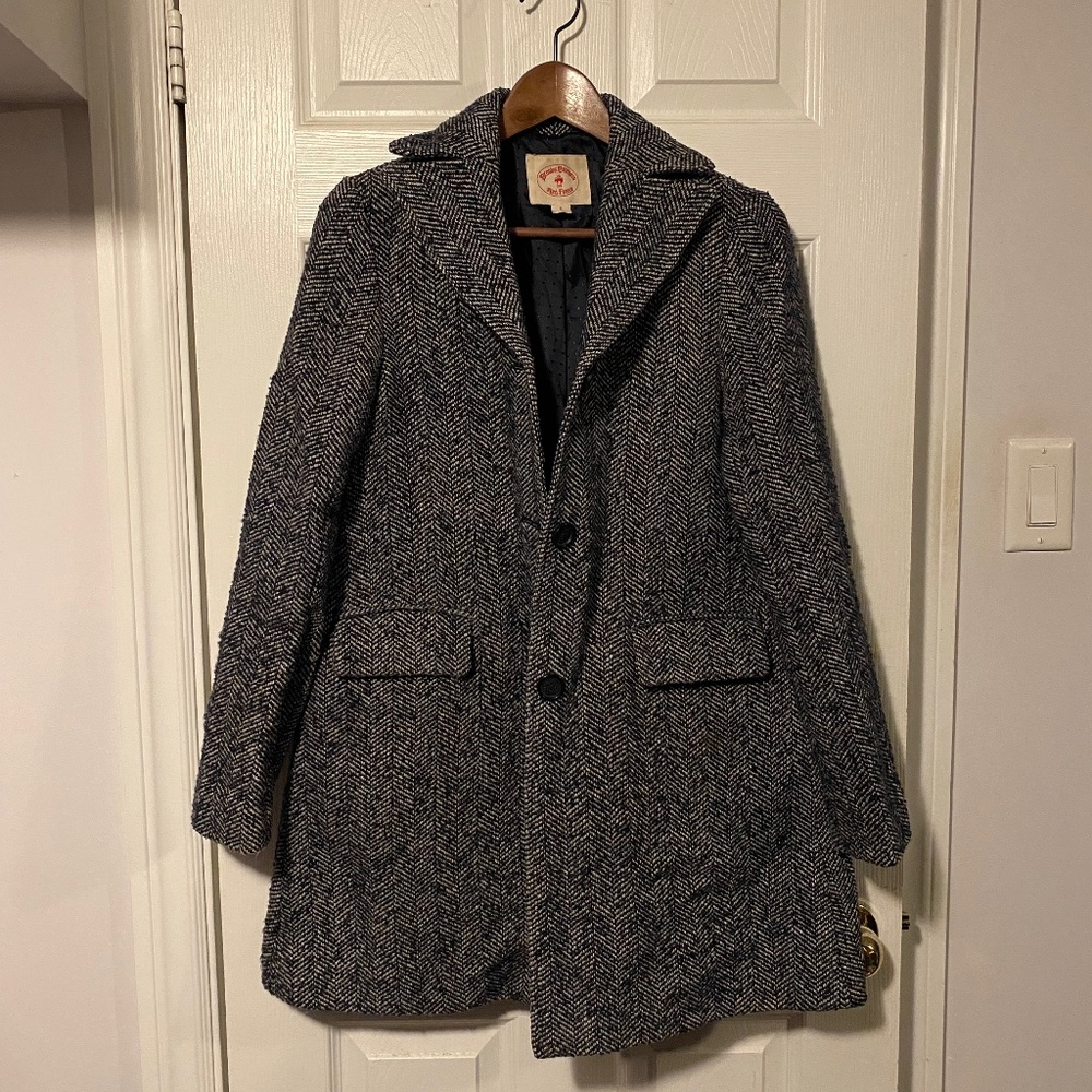 Brooks Brothers Red Fleece Knobbly Herringbone A-Line Swing Coat